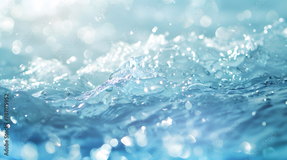 Aufkleber Defocus blurred transparent blue colored clear calm water surface texture with splashes and bubbles Trendy abstract nature background Water waves in sunlight with copy space Blue water : Generative AI