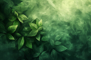 A green leafy background with a few leaves in the foreground