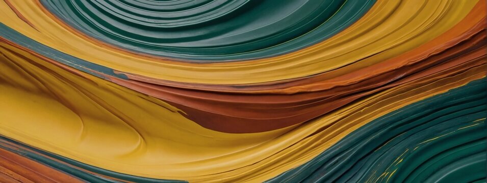 Horizontal colorful abstract wave background with mustard yellow, rust orange, and sage green colors. Can be used as texture, background, or wallpaper.