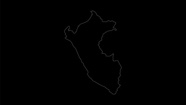 Peru map vector illustration. Drawing with a white line on a black background.