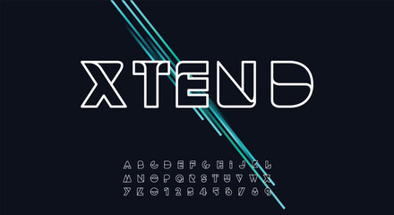 Xtend Line condensed alphabet and font. Colorful uppercase outline letters
