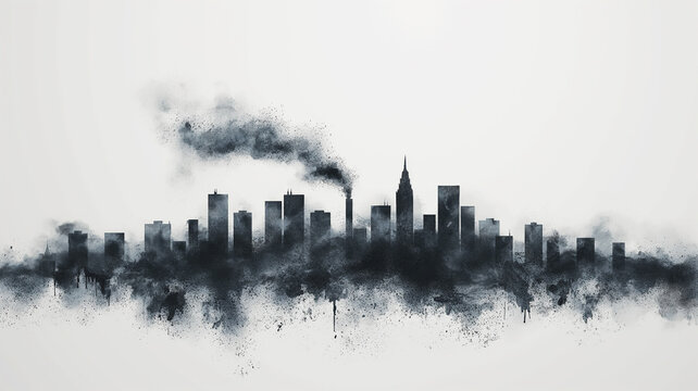 A city skyline with a smoggy haze in the background