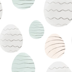 Seamless pattern with easter eggs, hand drawn illustration in watercolor style