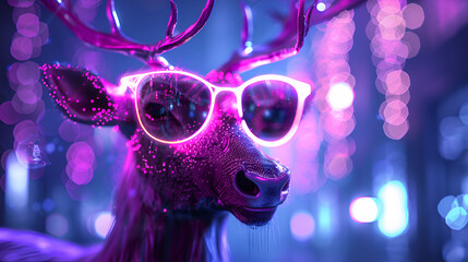Neon cyberpunk futuristic portrait in the pop art style of reindeer, generative Ai - Powered by Adobe