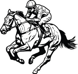 Silhouette of horse rider, vector illustration.