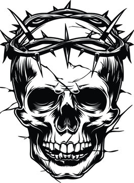 Skull with crown of thorns, vector illustration.