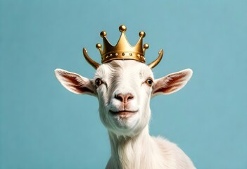 Beautiful white Goat with crown for Eid al adha on simple background