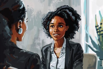 African American business apprentice engaging in a meeting with her mentor in the office generative ai - obrazy, fototapety, plakaty