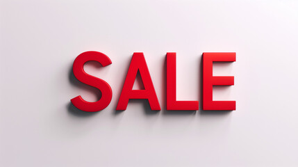 A minimalistic "SALE" badge features a bold sans-serif font in vibrant red color, designed with a flat aesthetic against a white background. This simple yet eye-catching design is perfect 