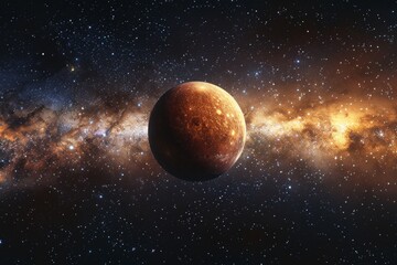 A striking Mars-like red planet set against the milky way portrays the mystery and isolation of...