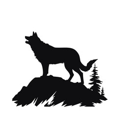 coyote,wolf on hill logo design,silhouette,element for vintage logo.conceptual illustrator vector