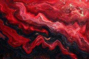 Wave-like patterns with a cosmic touch in red and black shades, ideal for a stylish abstract background - obrazy, fototapety, plakaty