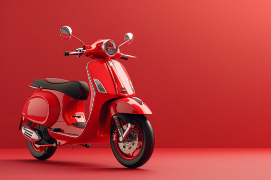 Red scooter on red background illustration 3d render