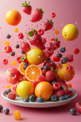 Obraz na płótnie Canvas 3D render of pastel colored cartoon fruits, 3d rendering