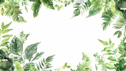 watercolor green leaves background with copy space in the center - Powered by Adobe