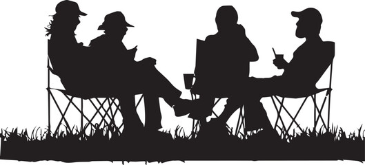 workers taking a break and enjoy it. silhouette of labors taking rest after completing work, hangout with friends. vector icon - obrazy, fototapety, plakaty