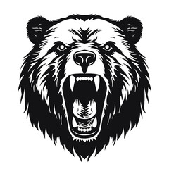 Howling bear head hand drawn logo design illustration