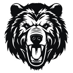Howling bear head hand drawn logo design illustration