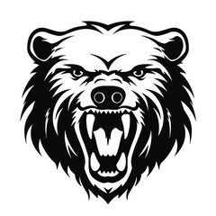 Howling bear head hand drawn logo design illustration