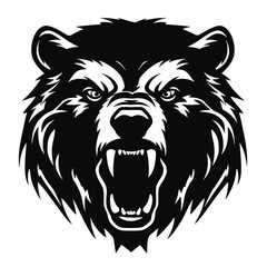 Howling bear head hand drawn logo design illustration