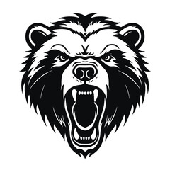 Howling bear head hand drawn logo design illustration