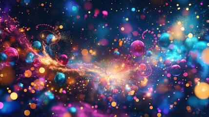 A colorful galaxy with many bright, colorful stars and planets - obrazy, fototapety, plakaty