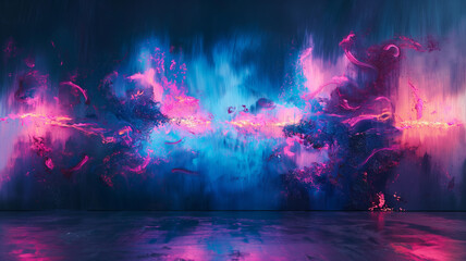 A painting of a galaxy with a purple and blue background and pink