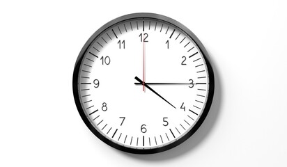 Time at quarter past 4 o clock - classic analog clock on white background - 3D illustration