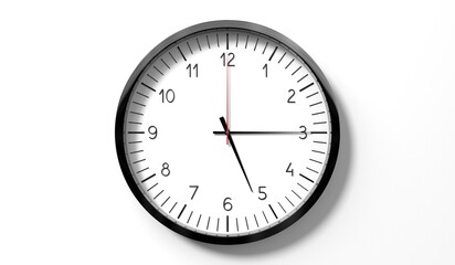 Time at quarter past 5 o clock - classic analog clock on white background - 3D illustration