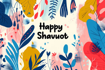 Happy Shavuot hand written text illustration for the Jewish holiday of Shavuot. Hand lettering typography for greeting card, banner, decoration, poster.