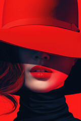Modern art woman with red hat and red lips