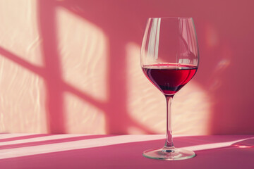 Isolated wine glass with red wine on color background