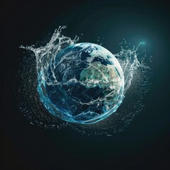 A visually striking 3D illustration of Earth with water waves emanating from it, symbolizing the interconnectedness of water bodies. 