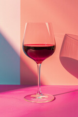 Isolated wine glass with red wine on color background