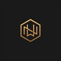 NW monogram logo inside hexagon frame with gold color.