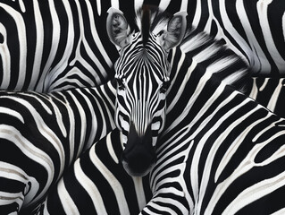 A seamless pattern of zebra stripes capturing the striking black and white pattern with high definition and photographic realism - obrazy, fototapety, plakaty