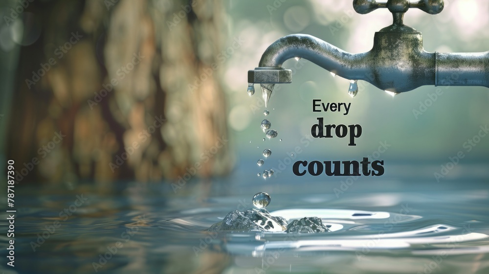 Poster A 3D graphic of a faucet dripping into a puddle with the words 