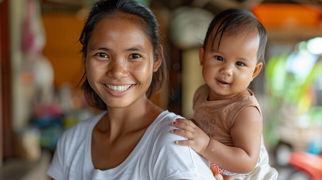 An Indonesian mother grinning broadly