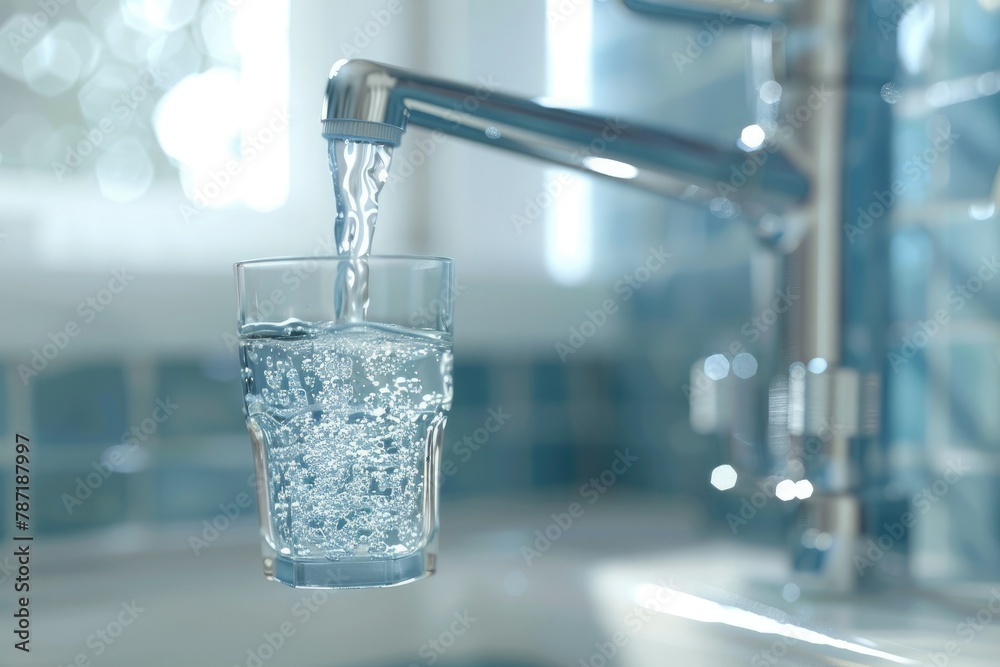 Aufkleber 3d visualization of a faucet pouring clean water into a glass, emphasizing access to clean drinking 