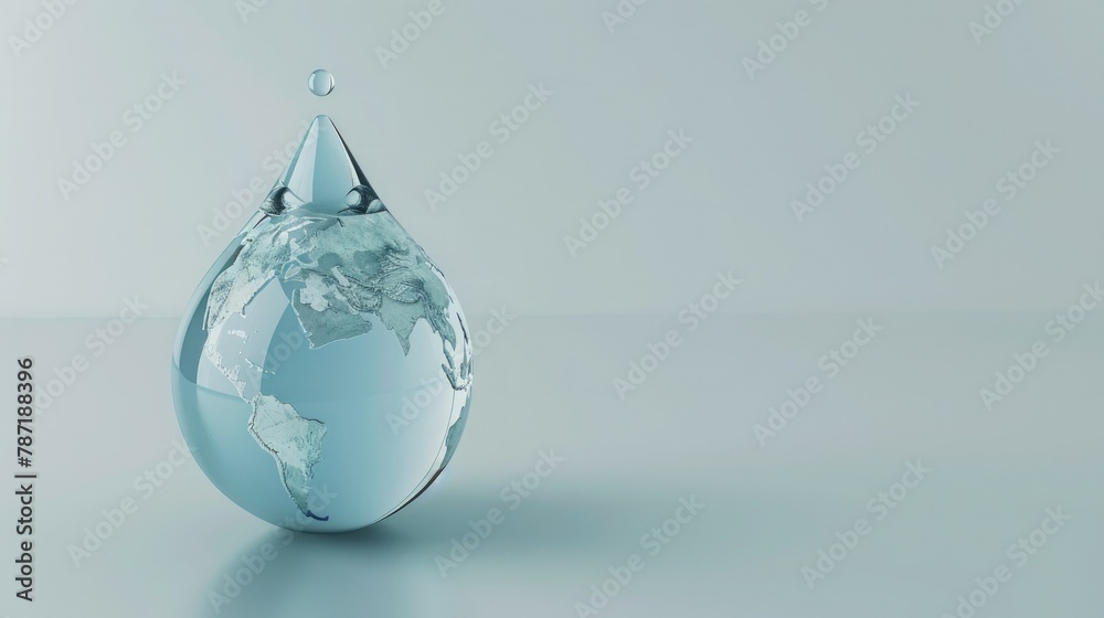Aufkleber a 3d concept of a water drop with a world map inside, highlighting the global significance of water 