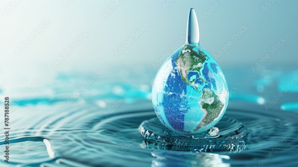 Aufkleber a 3d concept of a water drop with a world map inside, highlighting the global significance of water 