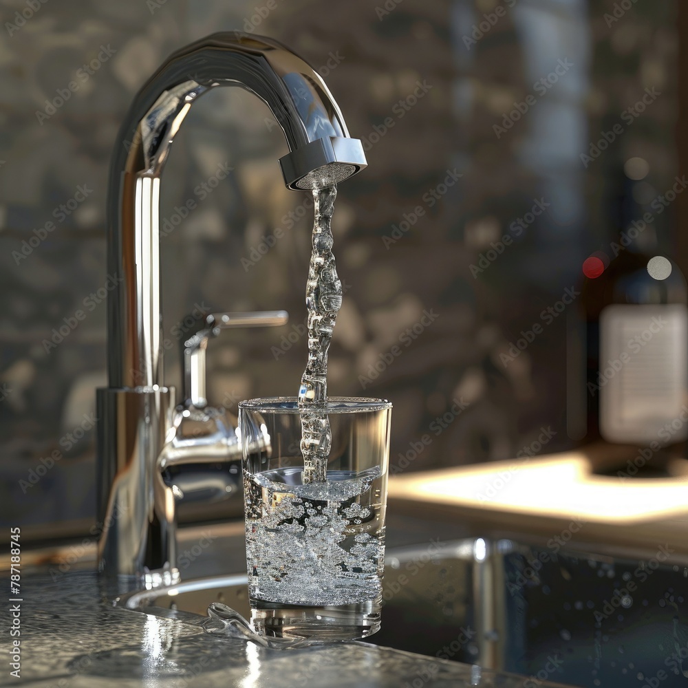 Aufkleber 3d visualization of a faucet pouring clean water into a glass, emphasizing access to clean drinking 