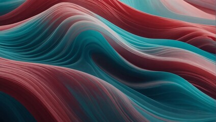 Modern soft curvy waves background illustration with ruby red, blush pink, and teal blue color. - obrazy, fototapety, plakaty