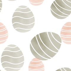Seamless pattern with easter eggs, hand drawn illustration in watercolor style