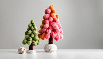 colorful knitted trees