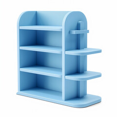 3D illustration of a cardboard display dumpbin shelf stand with shelves for goods and empty space on top