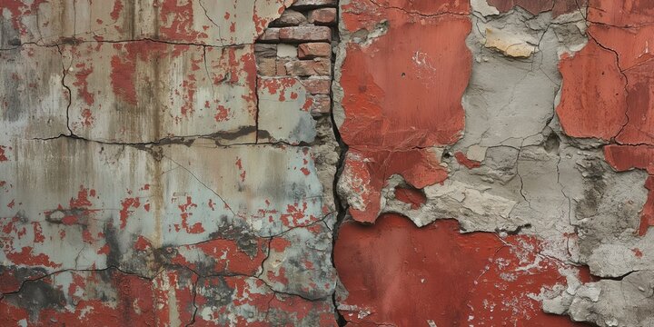 A red metal wall shows signs of corrosion and decay, paint peeling off