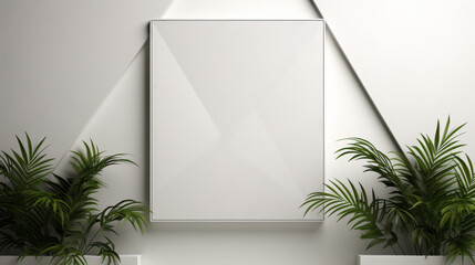 White square frame with a green plant in it