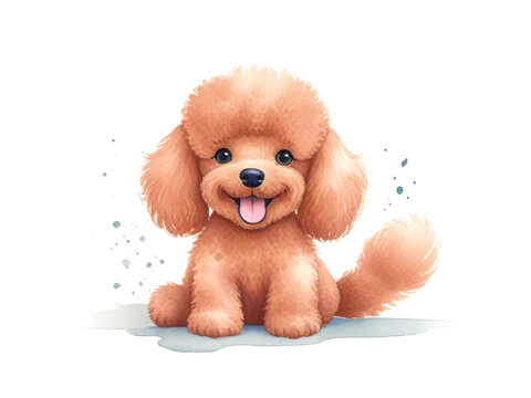 recommend clip art: Red puppy of poodle, maltipoo, or cavapoo. watercolor clipart on white background.