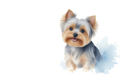 Banner with puppy of Yorkshire Terrier. watercolor clipart on white background.